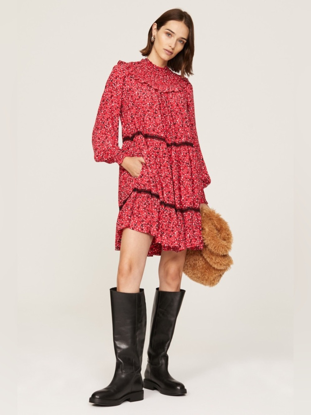 Scotch & Soda Red Floral Smocked Dress